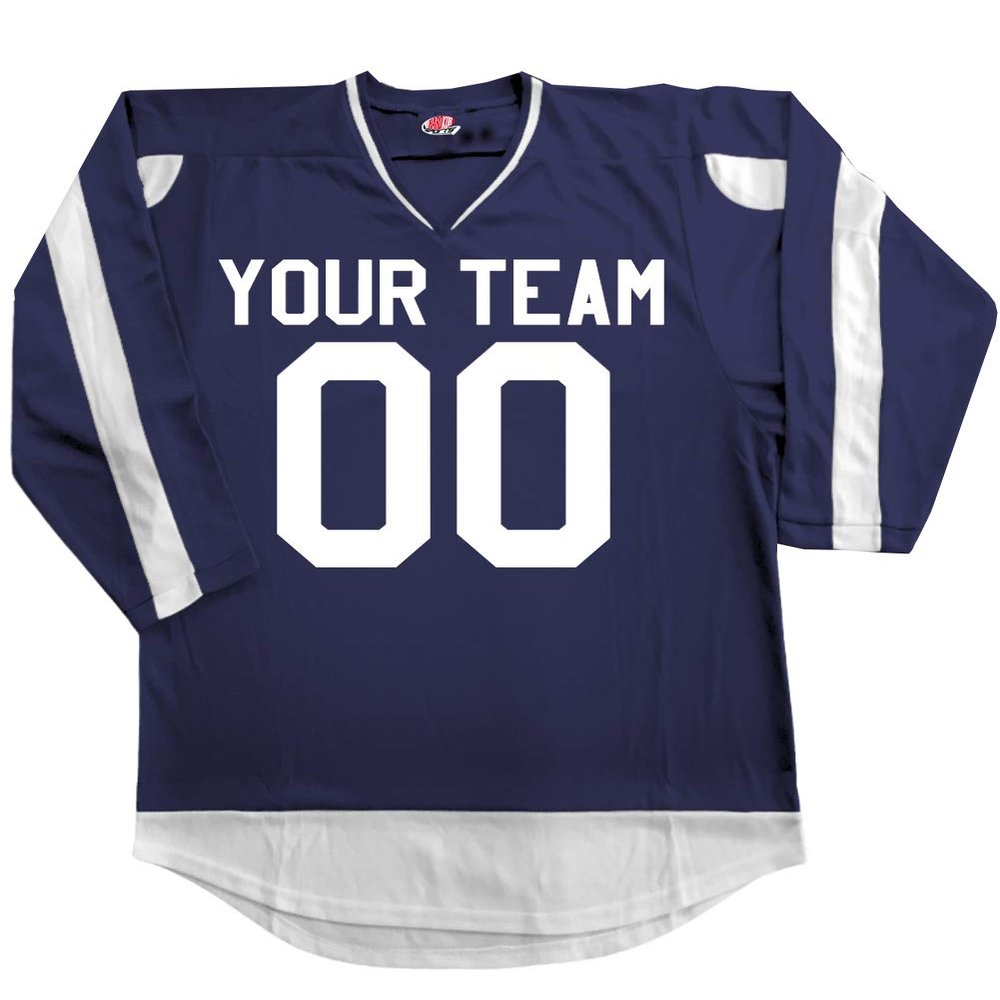 Power Play 2 Color Custom Hockey Jersey Navy Blue and White Adult 2X-Large