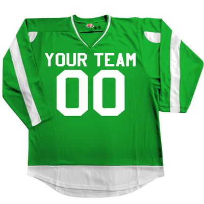 Power Play 2 Color Custom Hockey Jersey Kelly Green and White Adult Small