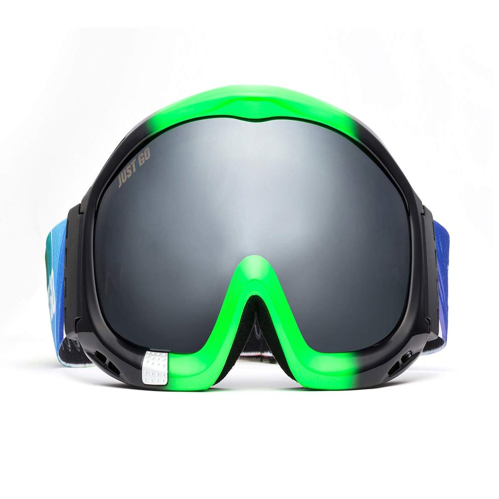 JUST GO Ski Goggles for Skiing Dual-Layer Anti-Fog 100% UV Protection lens Snowboard Goggles, Black and Green Frame/Gray Lens (VLT 20.2%)