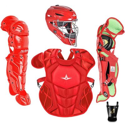All-Star S7 Axis Ages 9 to 16 - Baseball Catching Equipment Kit (Includes Helmet, Chest Protector, Leg Guards), Meets NOCSAE( Scarlet, Ages 9-12)