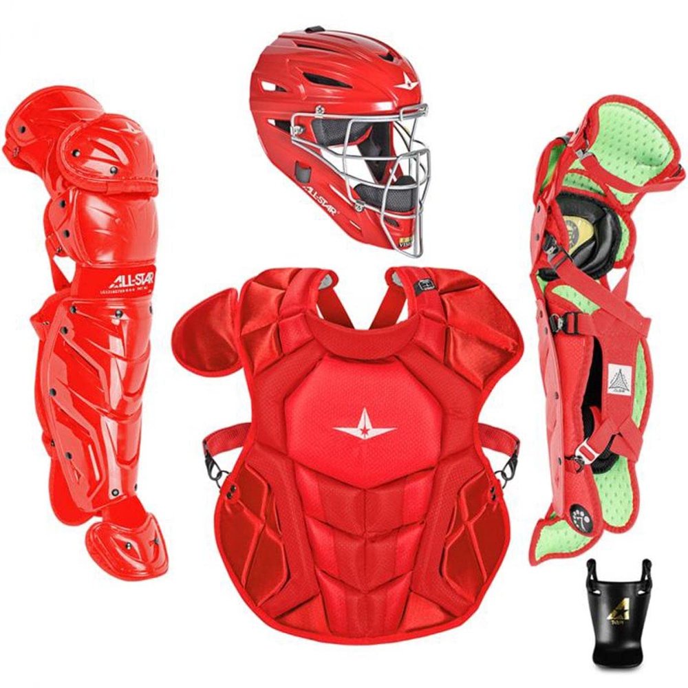 All-Star S7 Axis Ages 9 to 16 - Baseball Catching Equipment Kit (Includes Helmet, Chest Protector, Leg Guards), Meets NOCSAE( Scarlet, Ages 9-12)