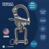 Five Oceans 5" Pin Release Snap Shackle with Swivel Jaw, AISI316 Stainless Steel, 2-Pack - FO448-M2 view 2