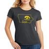 CornBorn Iowa Hawkeyes Tee Shirt - Women's Premium Tri-Blend Hawkeyes Love State Outline - Black Frost - Small view 1