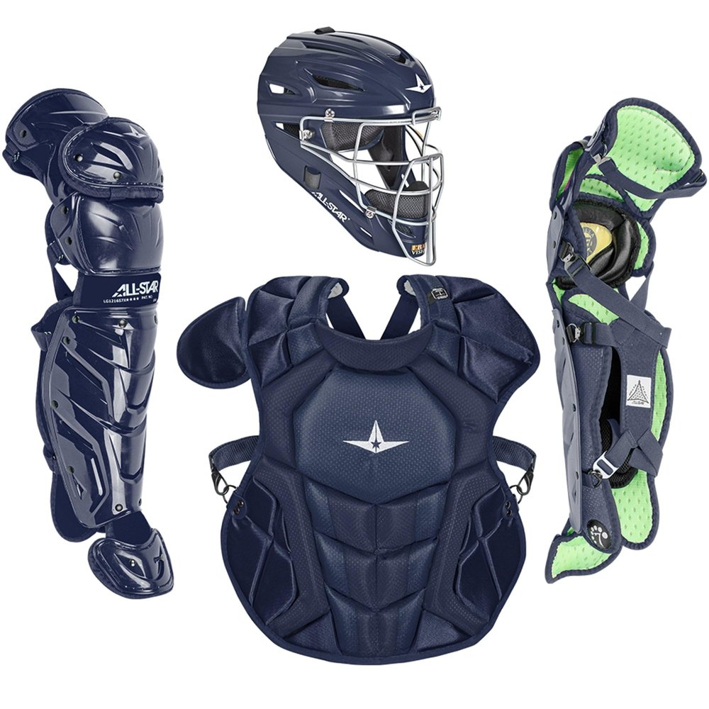 All-Star S7 Axis Ages 9 to 16 - Baseball Catching Equipment Kit (Includes Helmet, Chest Protector, Leg Guards), Meets NOCSAE( Navy, Ages 9-12)