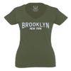 0230. Vintage New York Brooklyn NYC Street wear for Women V Neck Fitted T Shirt (Olive, X Small) view 1