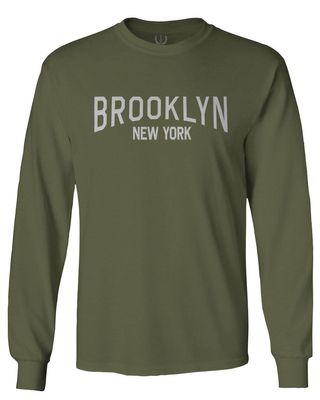 0230. Vintage New York Brooklyn NYC Street wear Men's Long Sleeve t Shirt (Olive, 2X Large)