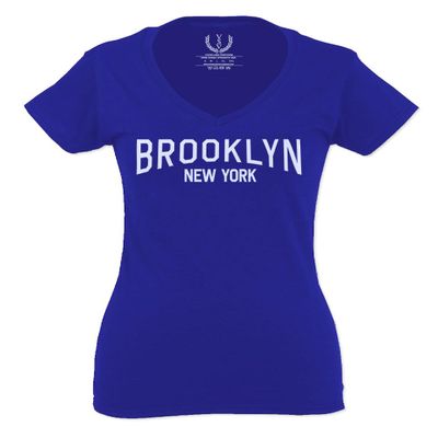 0230. Vintage New York Brooklyn NYC Street wear for Women V Neck Fitted T Shirt (Royal Medium)