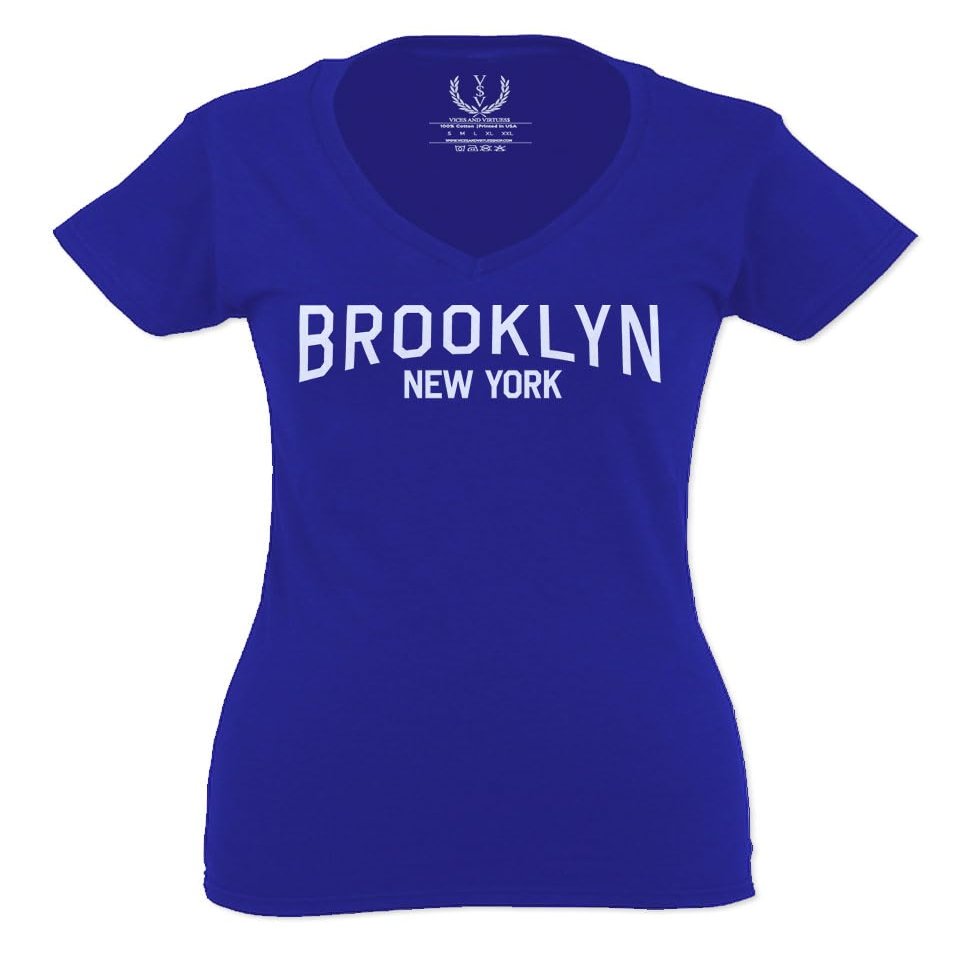 0230. Vintage New York Brooklyn NYC Street wear for Women V Neck Fitted T Shirt (Royal Medium)