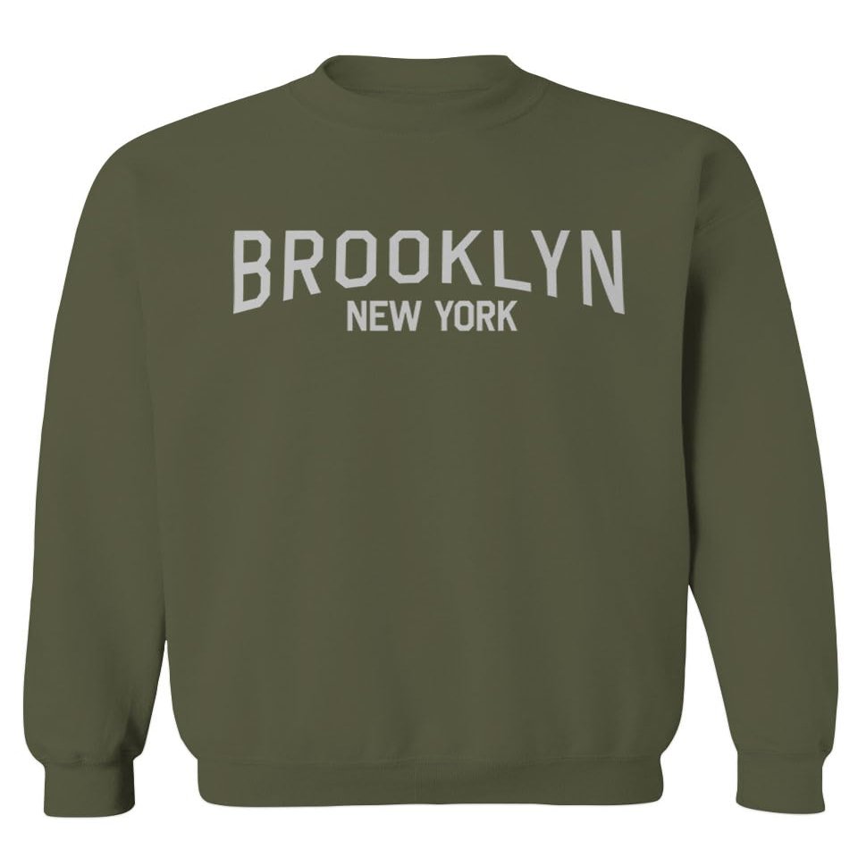0230. Vintage New York Brooklyn NYC Street wear Men's Crewneck Sweatshirt (Olive, Small)