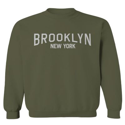 0230. Vintage New York Brooklyn NYC Street wear Men's Crewneck Sweatshirt (Olive Large)