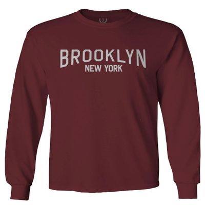 0230. Vintage New York Brooklyn NYC Street wear Men's Long Sleeve t Shirt (Maroon 2X Large)