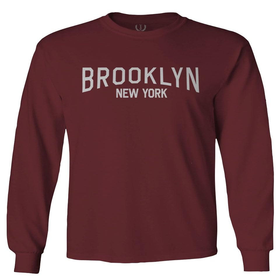 0230. Vintage New York Brooklyn NYC Street wear Men's Long Sleeve t Shirt (Maroon 2X Large)