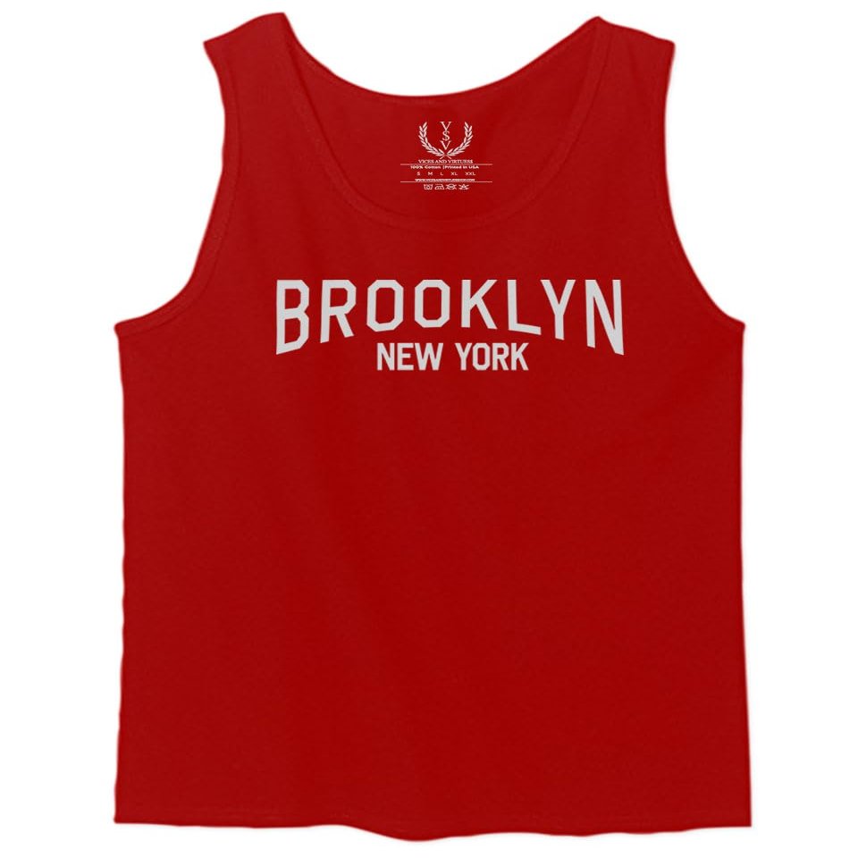 0230. Vintage New York Brooklyn NYC Street wear Men's Tank Top (Red, Large)