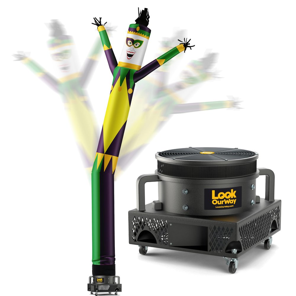 LookOurWay Air Dancers Wacky Waving Inflatable Tube Man Set - 20 Feet Tall Inflatable Dancing Man with Blower for Business Advertising - Mardi Gras Jester