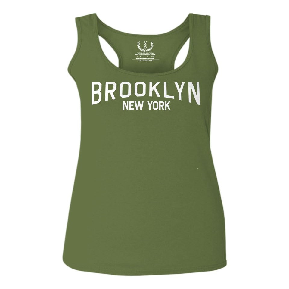 0230. Vintage New York Brooklyn NYC Street wear Women's Tank Top Racerback (Olive, Large)