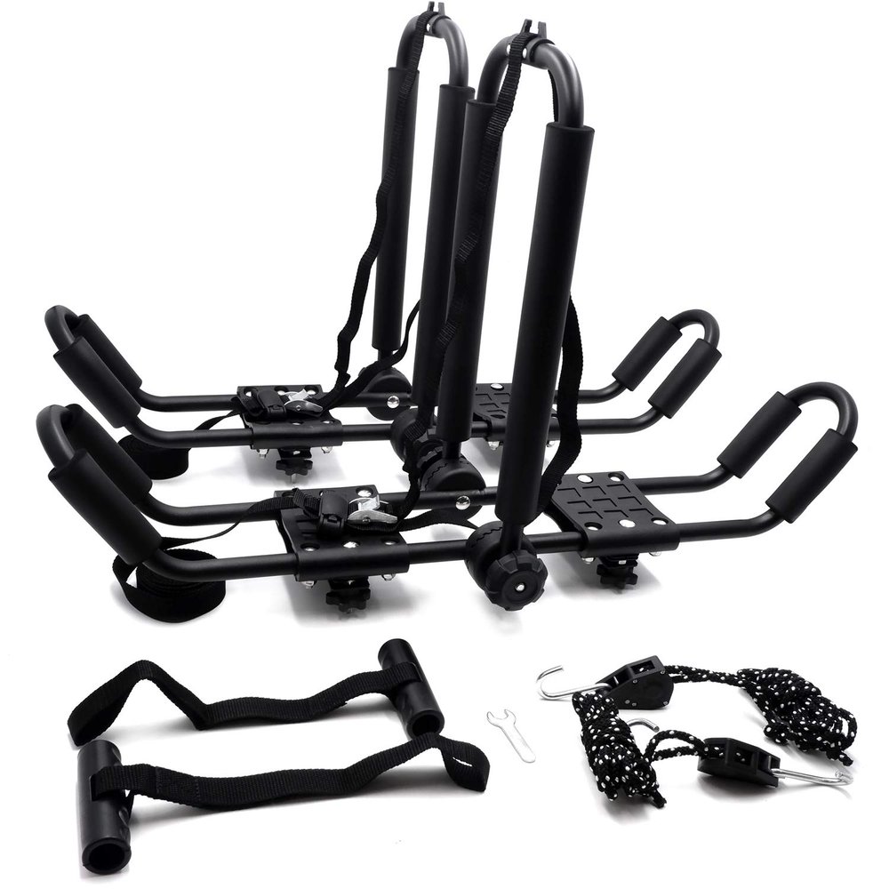 HTTMT- KAYAK-K06- 1 Pair Universal Roof W-Bar Rack Kayak Boat Canoe Car SUV Top Mount Carrier New [See Fitment]