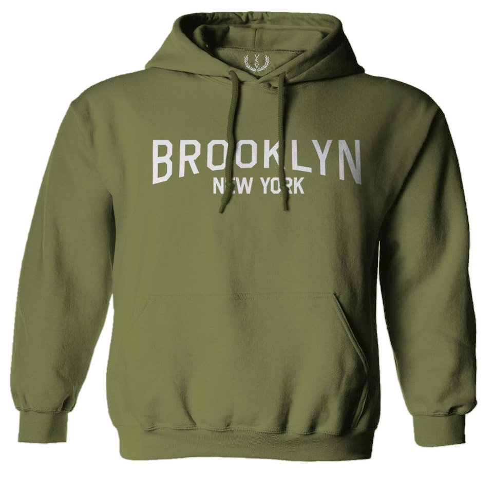 0230. Vintage New York Brooklyn NYC Street wear Sweatshirt Pullover Hoodie (Olive Medium)