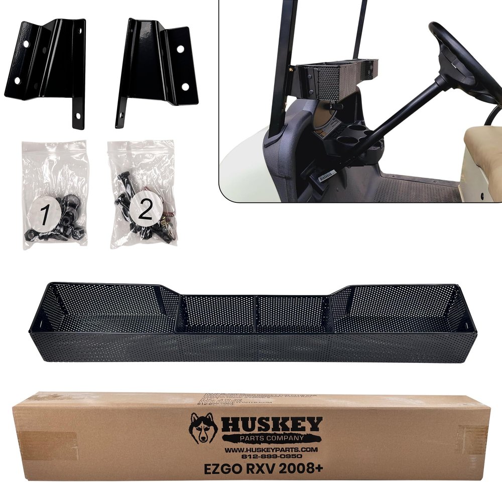 Huskey Golf Cart Baskets Front,One Piece Design Golf Cart Storage Baskets Compatible with EZGO RXV 2008 & up Models, Sturdy and Larger Compartments.