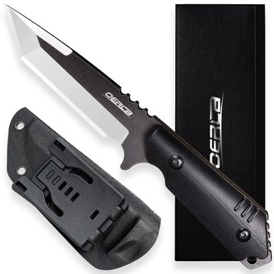 OERLA OLX-004 Tactical Survival Knife with Kydex Sheath, Outdoor Fixed Blade with Belt Clip, 420HC Steel Blade Camping Knife with G10 Handle