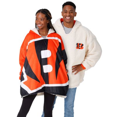 FOCO NFL Cincinnati Bengals Unisex Reversible Oversized Sherpa Hoodie Sweatshirt Colorblock Hoodeez, One Size