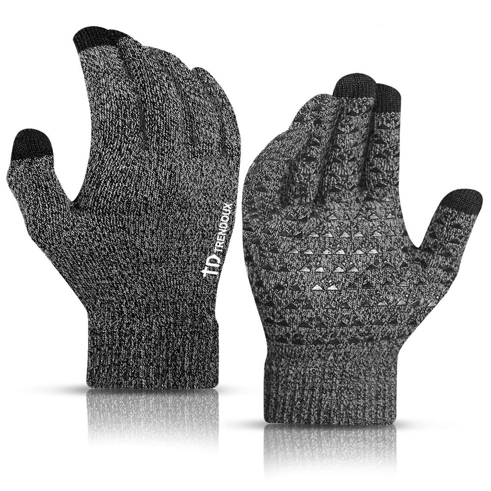 TRENDOUX Winter Gloves, Touch Screen Knit Glove for Men Women - Running Driving in Cold Weather - Non-Slip Grip - Thermal Liner - Elastic Cuff - Premium Material - Outdoor Riding - Black Gray - M