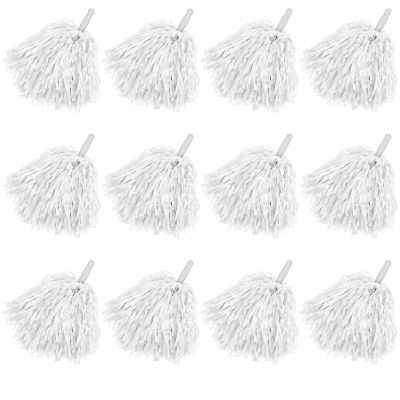 Faxco 12Pack Plastic Pom Poms Cheerleading Pom Poms Sports Dance Cheer Plastic Pom Pom for Rooters,Cheering Squard,Cheering Team (White)