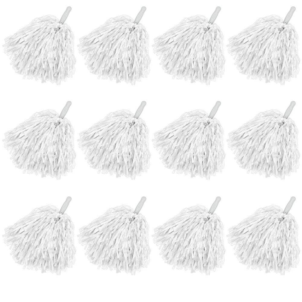 Faxco 12Pack Plastic Pom Poms Cheerleading Pom Poms Sports Dance Cheer Plastic Pom Pom for Rooters,Cheering Squard,Cheering Team (White)