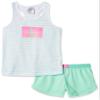 Calvin Klein Kids Girl's 2-Piece Cute Tank Top and Cozy Bottom Short Pajama Set, White Mint Stripe, 7-8 view 1