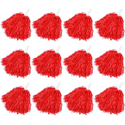 Faxco 12Pack Plastic Pom Poms Cheerleading Pom Poms Sports Dance Cheer Plastic Pom Pom for Rooters,Cheering Squard,Cheering Team (Red)