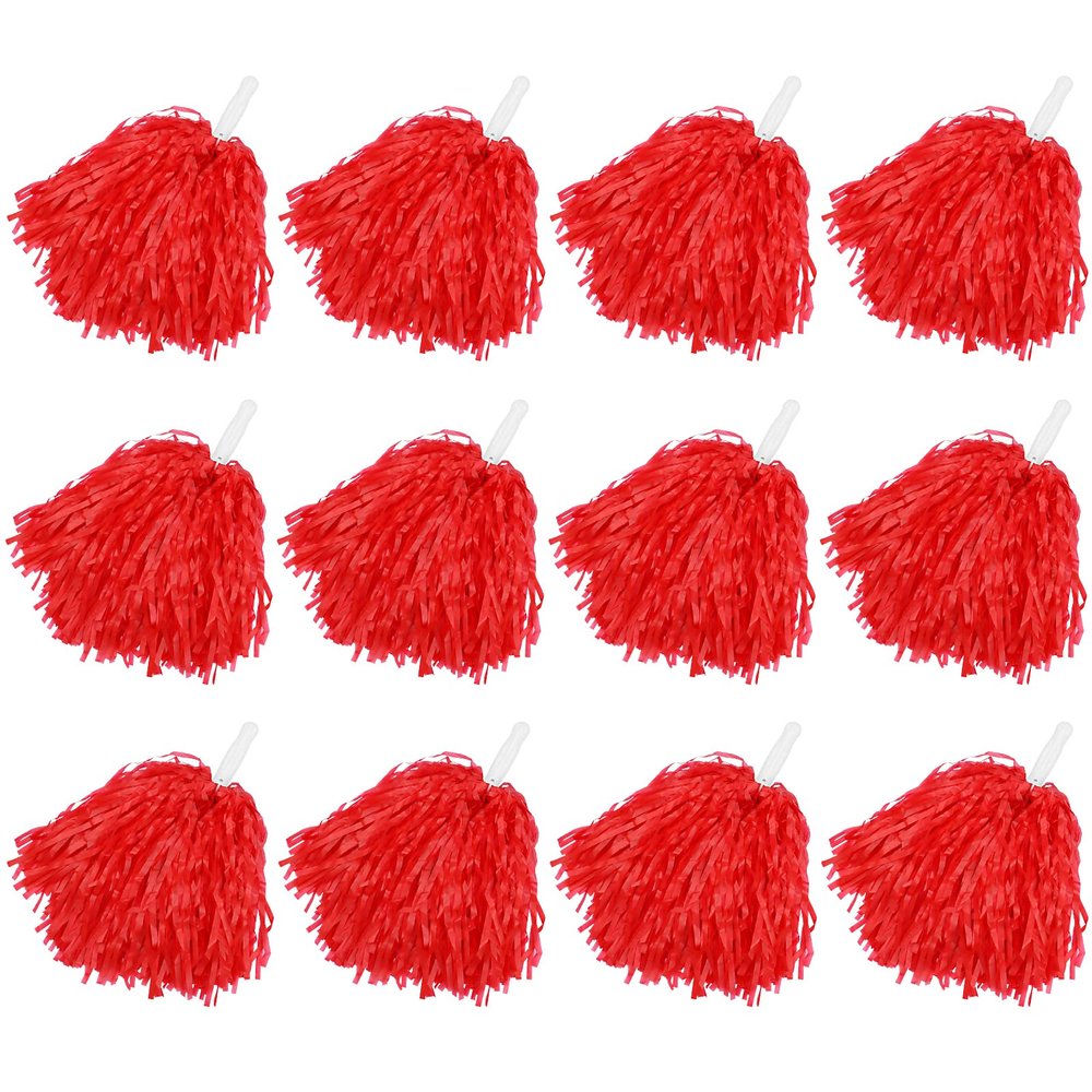 Faxco 12Pack Plastic Pom Poms Cheerleading Pom Poms Sports Dance Cheer Plastic Pom Pom for Rooters,Cheering Squard,Cheering Team (Red)
