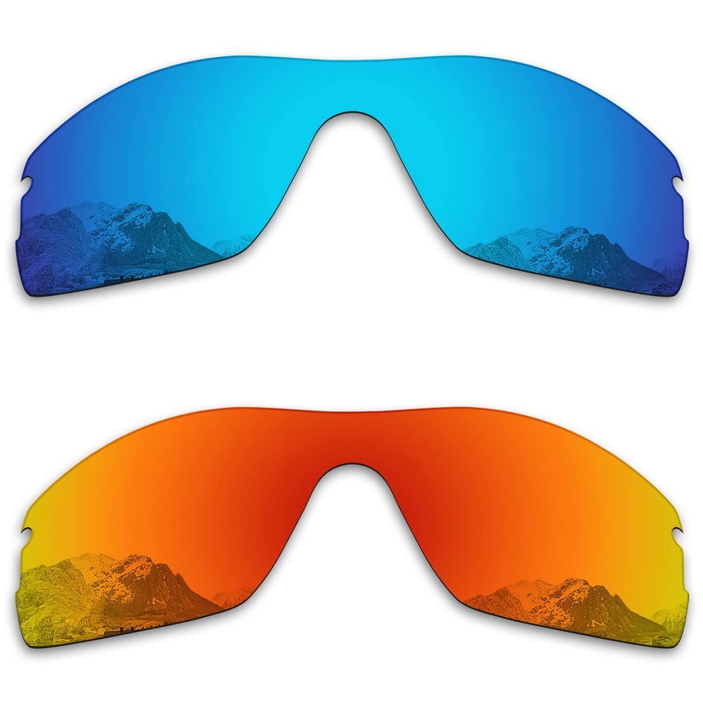Puzzley Mirror Polarized Replacement Lenses for Oakley Radar Pitch Sunglasses - Ocean Blue Mirror + Orange Red Mirror