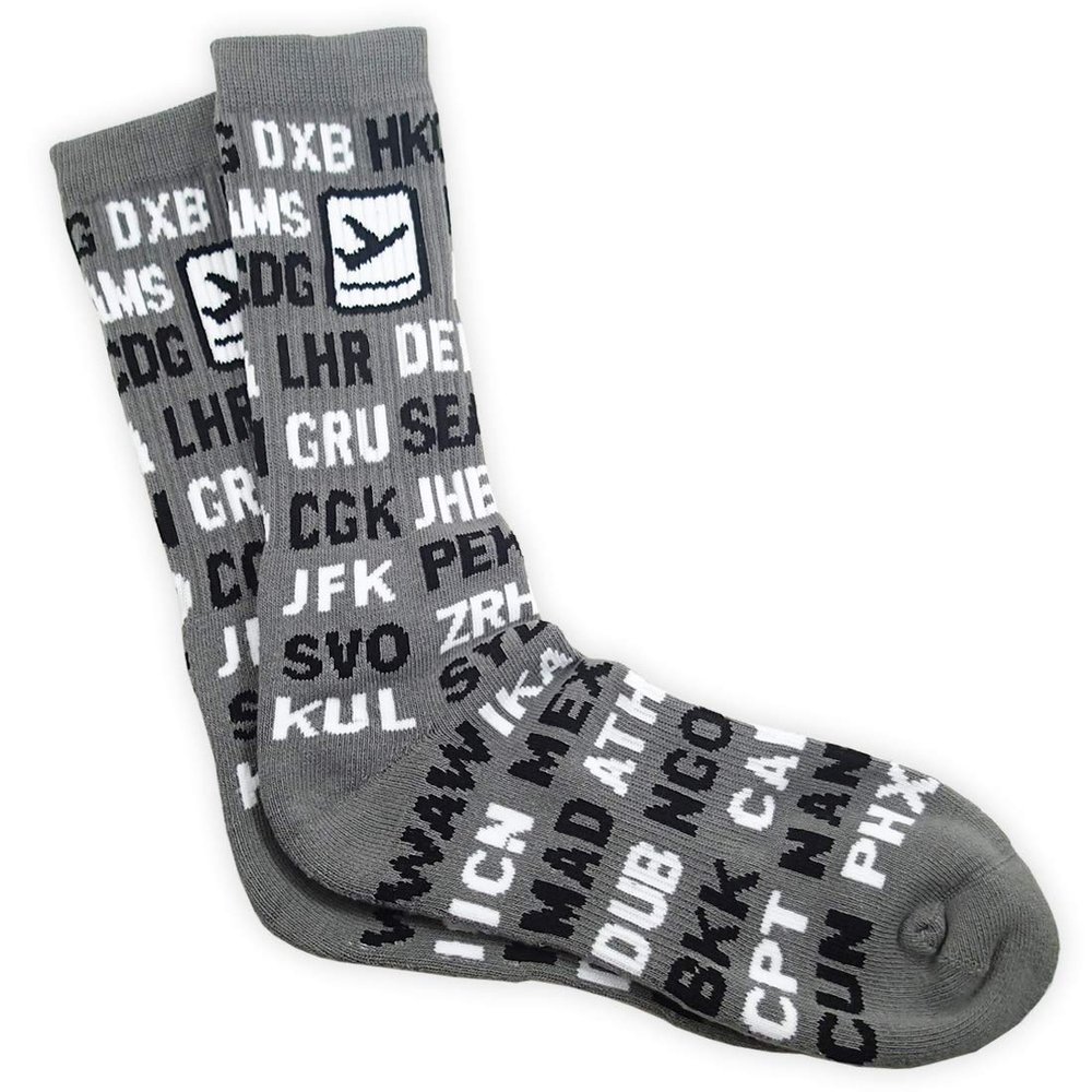 International Airport Codes, Aviation-Themed Premium Crew Socks 1-Pair