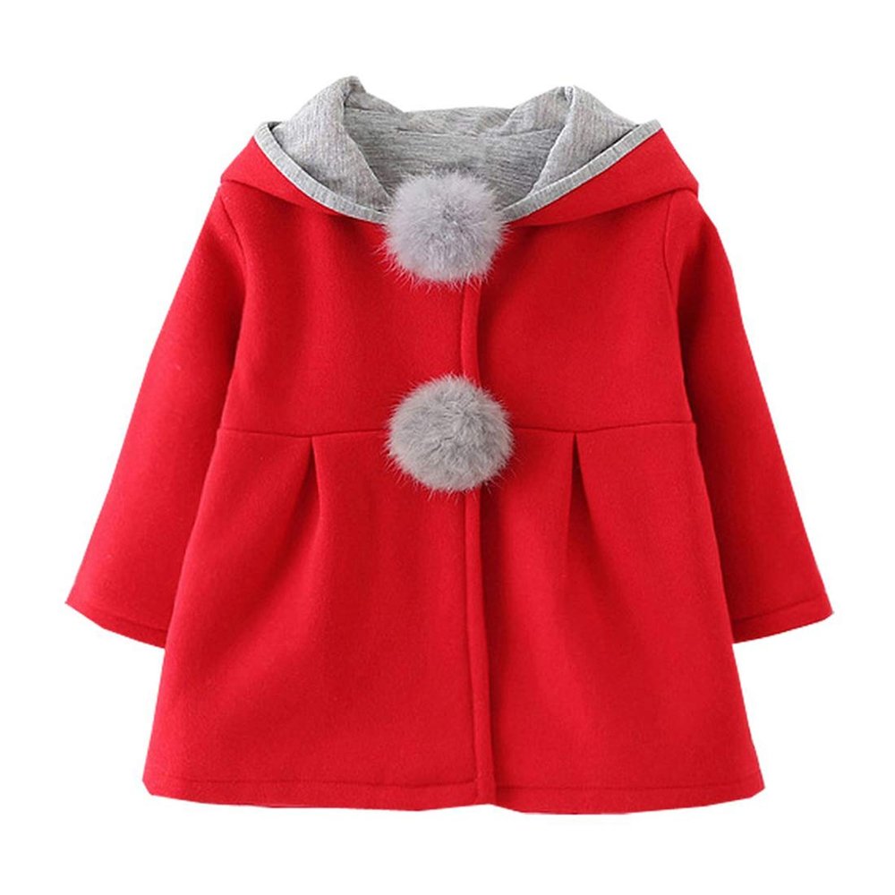 EISHOW Infant Baby Girls Winter Autumn Cotton Jacket Coat Windproof Warm Hooded Clothes Kids Outerwear 0-4 Years (12-18 Months,Red)