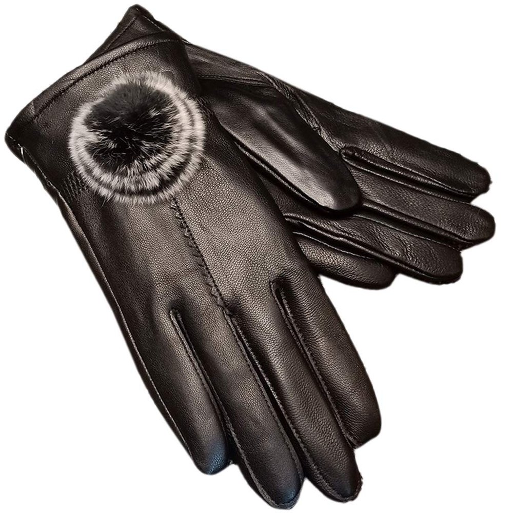 LeJulyeekay Winter Black Leather Gloves for Women Warm Mitten Warm Leather Gloves for Girls