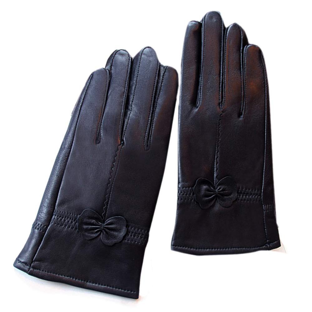 LeJulyeekay Winter Black Leather Gloves for Women Warm Mitten Warm Leather Gloves for Girls