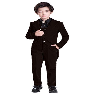 Wemaliyzd Boy's 3 Piece Velvet Formal Tuxedo Suit Long Tail Performance Party Jacket Vest Pants Set FZ065-BWT-BY(Coffee, Custom Size)