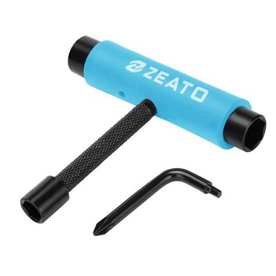 Zeato [Upgrade Version] All-In-One Skate Tools Multi-function Portable Skateboard T Tool Accessory with T-type Allen Key and L-type Phillips Head Wrench Screwdriver - Blue