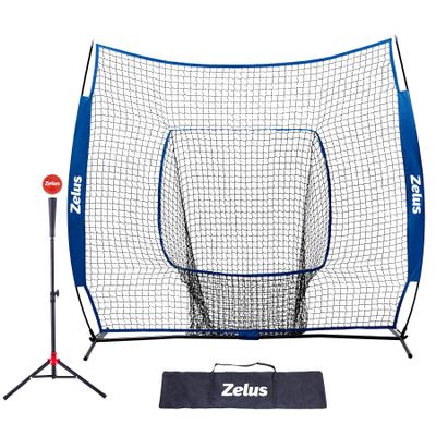 Baseball and Softball Practice Net 7'7' Portable Hitting Training With Carry Bag & Metal Frame + Batting Tee (Blue)
