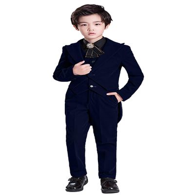 Wemaliyzd Boy's 3 Piece Velvet Formal Tuxedo Suit Long Tail Performance Party Jacket Vest Pants Set FZ065-BWT-BY(Navy Blue, Custom Size)