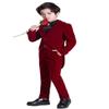 Wemaliyzd Boy's 3 Piece Velvet Formal Tuxedo Suit Long Tail Performance Party Jacket Vest Pants Set FZ065-BWT-BY(Navy Blue, Custom Size) view 3