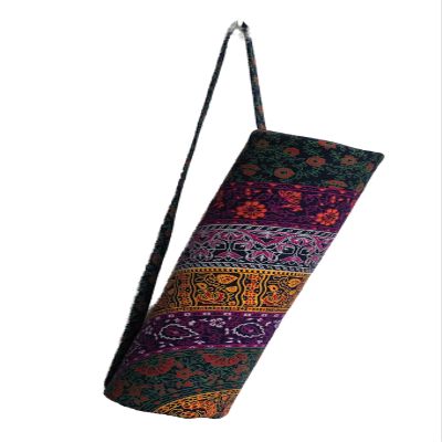 INDIAN CRAFT CASTLE ICC Yoga Mat Bag Carrier Full-Zip Exercise Yoga Mat Carry Bag for Women Men with Multi-Functional Storage Pockets and Adjustable Shoulder Strap 26X6 Inches (Purple 6 Flower)