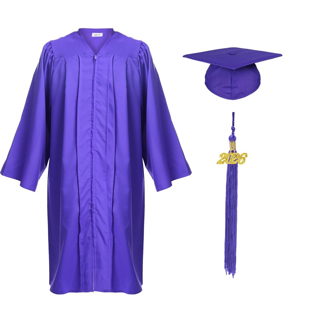 FtyFty Unisex Adult Matte Graduation Cap and Gown Tassel Set (Purple, 54''(5'9''-5'11''))