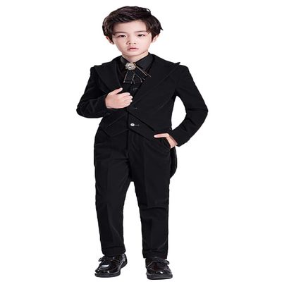 Wemaliyzd Boy's 3 Piece Velvet Formal Tuxedo Suit Long Tail Performance Party Jacket Vest Pants Set FZ065-BWT-BY(Black, Custom Size)
