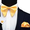 GUSLESON Paisley Gold Yellow Bow Tie and Pocket Square Cufflink Set Adjustable Pre-tied Big Bowtie (0613-05) view 3
