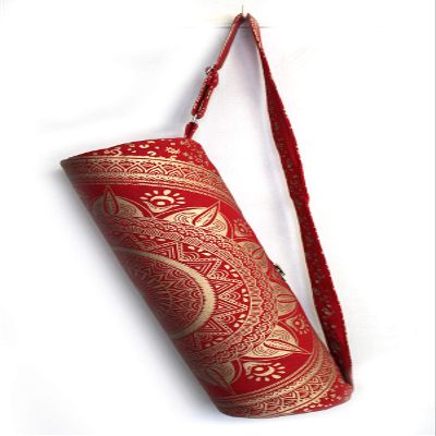 ICC Yoga Mat Bag Carrier - Exercise Yoga Bag for Mat Mens Tote Bag Multi-Functional Storage Bag, Full Zip Cargo Adjustable Strap for Women Hippie Mandala Indian Cotton Bag (Red Trishol Gold)