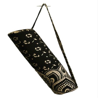 ICC Yoga Mat Bag Carrier - Exercise Carrier for Yoga Mat Mens Tote Multi-Functional Storage Bag, Full Zip Cargo Adjustable Strap for Women Hippie Mandala Indian Cotton Bag (Black Gold Flower Half)