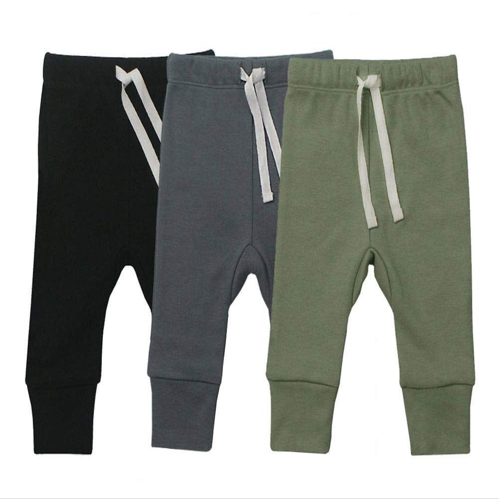 Baby Unisex 3-Pack Baby boy Pants, Infant Boys Girls Cotton Tapered Ankle Pants(Newborn, Black/Slate Gray/Sage)
