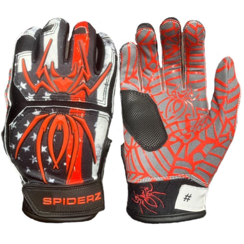 Spiderz Adult Hybrid Batting Glove Silicone Web Palm (Red Line2, Adult Large)