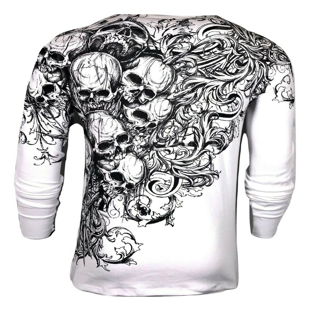 Xtreme Couture by Affliction Mens Thermal T-Shirt Accuser Skull Biker MMA Gym$58 (4XL) White