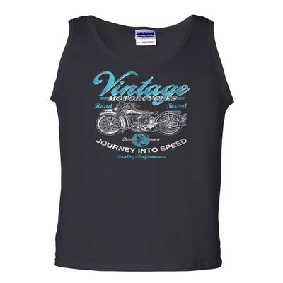 Vintage Motorcycles Tank Top Biker Route 66 Road Tested MC Men's Sleeveless Black Small